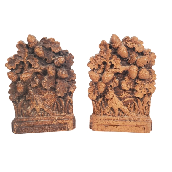 Vintage SyrocoWood Acorn and Oak Leaf Bookends - Picture 7 of 9